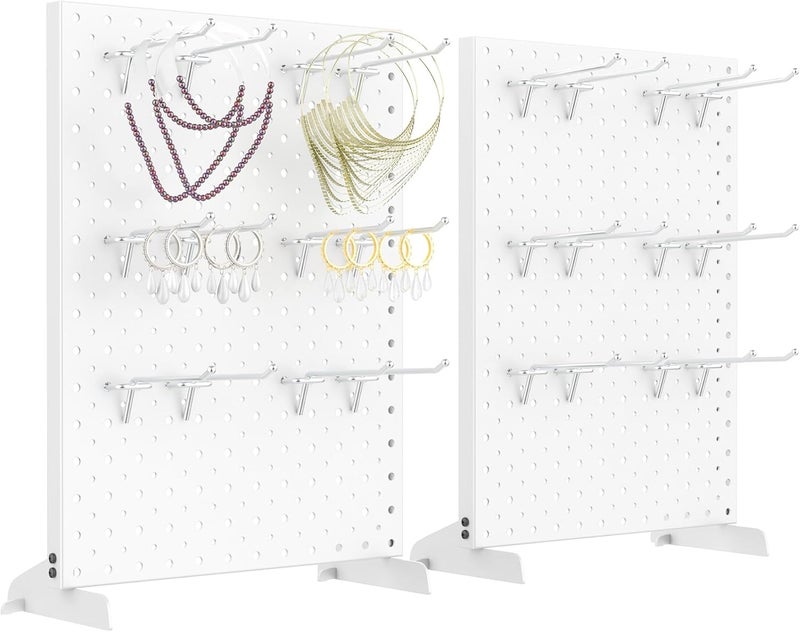 WALMANN Metal Tabletop Pegboard Display Standing Pegboards for Craft Shows, 12" x 16" Countertop Peg Board with Hooks for Jewelry & Accessories (Cream-White, 2-Pack) - Image 1